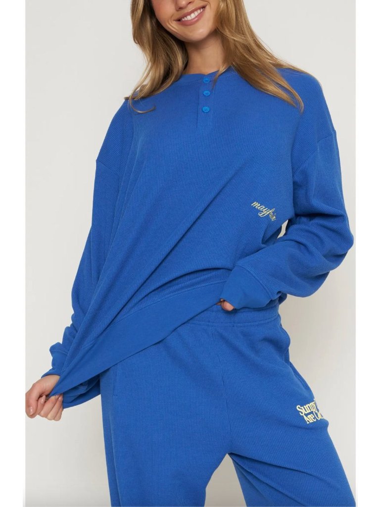 The Mayfair Group Sunny Days Are Coming Henley Sweatshirt Blue Size Small/Medium — image 2 of 8